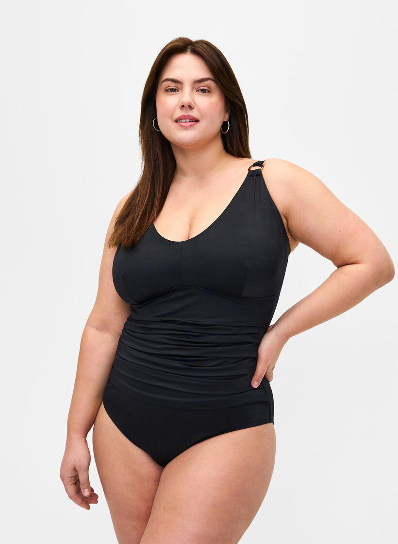 Badedrakt med polstring og drapering, Svart, Model image number 0