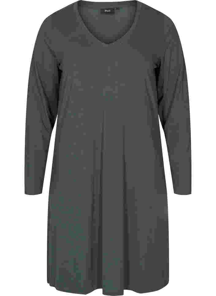 Ensfarget kjole med V-hals og lange ermer, Urban Chic, Packshot image number 0