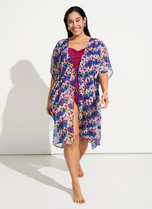 Zizzi Strandkimono med trykk, Blå, Image image number 0