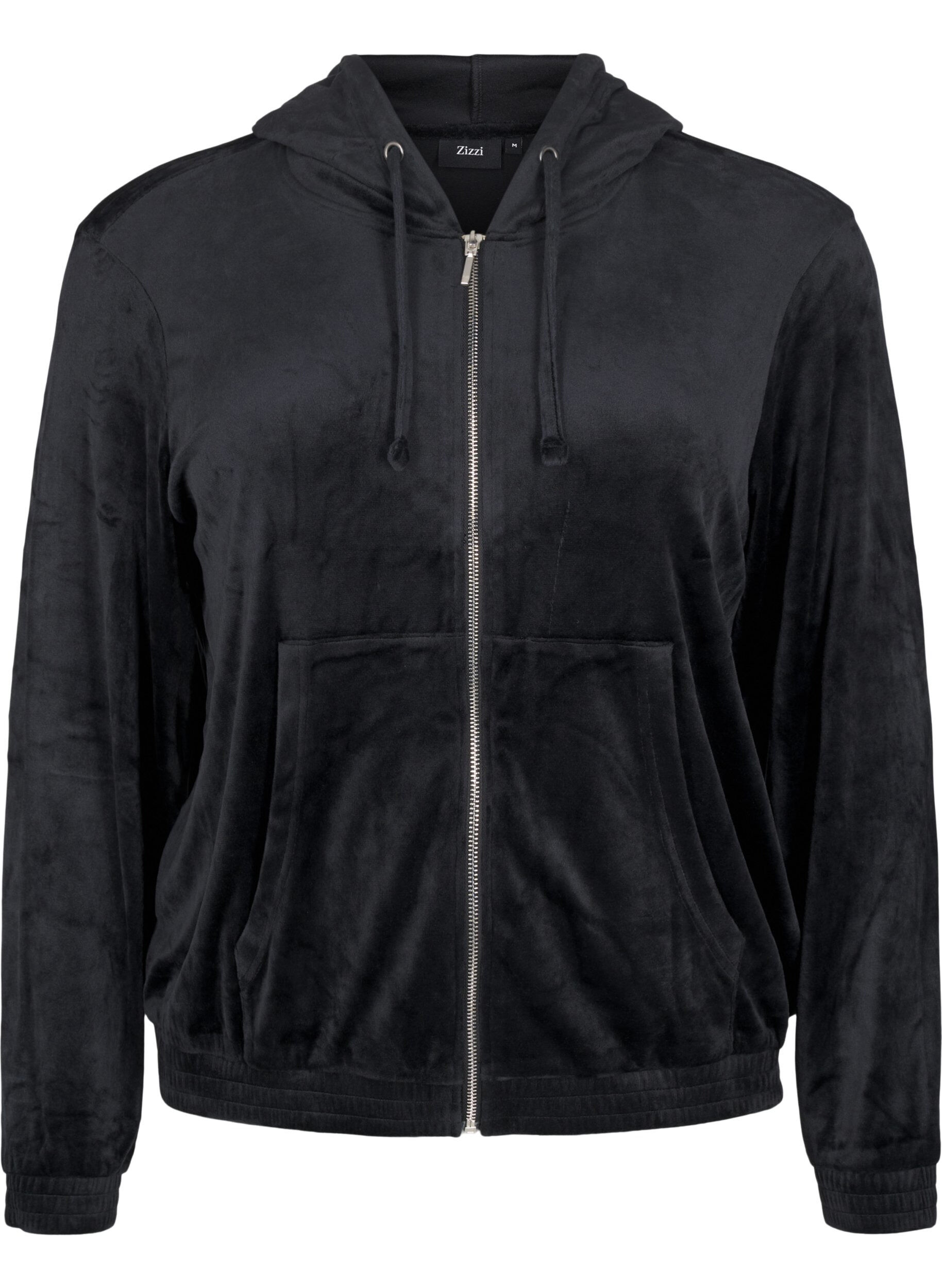 Zizzi Velour cardigan med hette, Black, Packshot image number 0