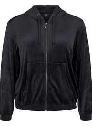 Velour cardigan med hette, Black