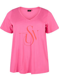 T-skjorte i bomull med trykk, Shocking Pink SUN