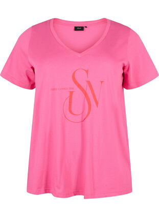 T-skjorte i bomull med trykk, Shocking Pink SUN, Packshot image number 0