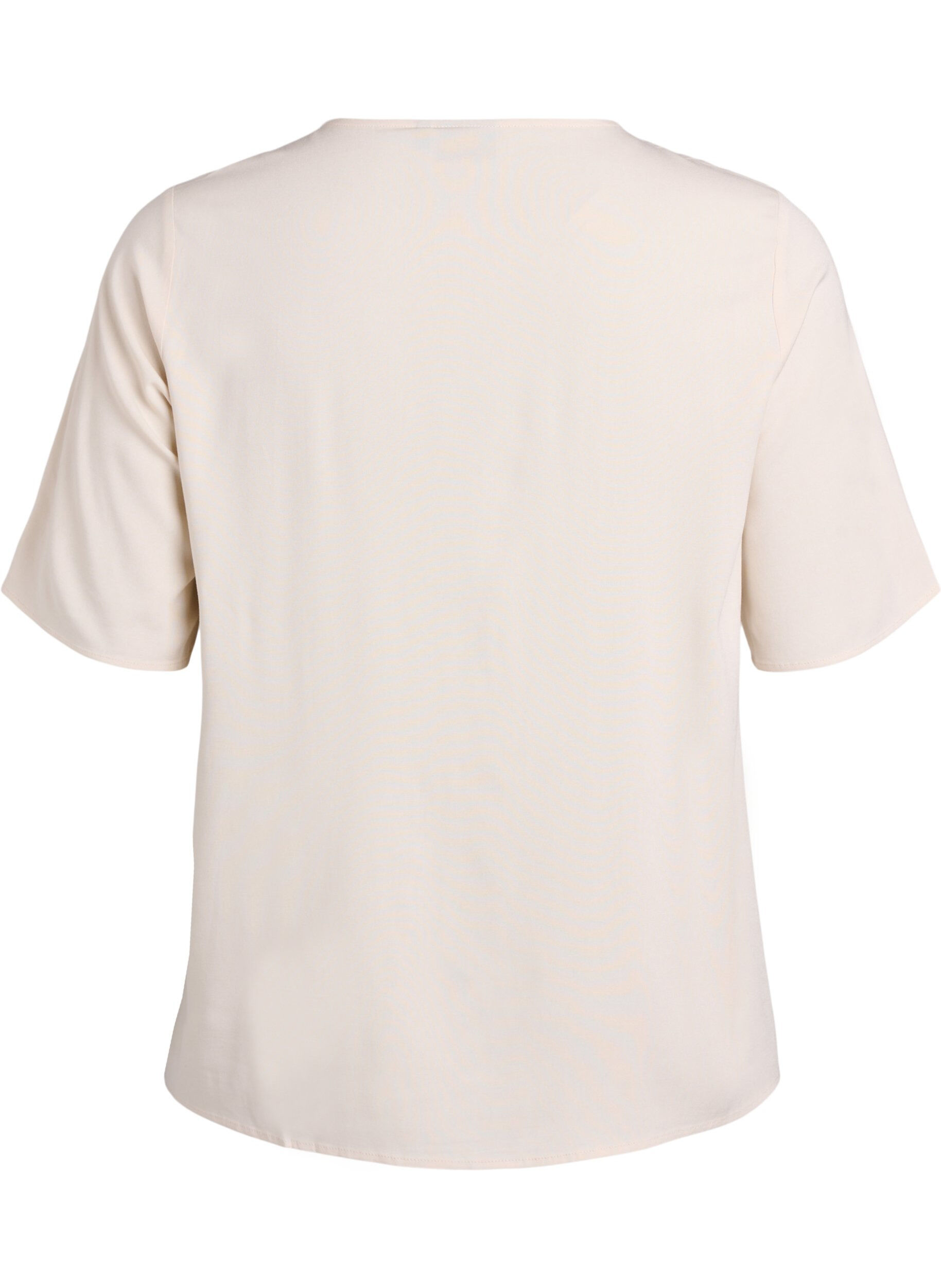 ZizziVevet bluse med korte ermer og rund hals, Beige, Packshot image number 1