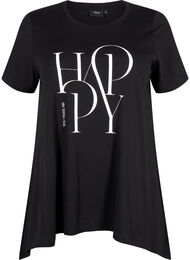 T-skjorte i bomull med tekst, Black HAPPY