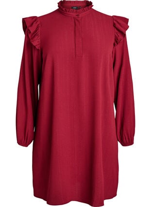Zizzi Kort kjole med volanger og glitter, Mørk Bordeaux, Packshot image number 0
