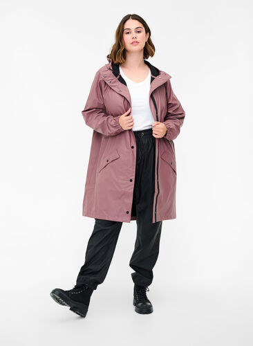 Regnjakke med hette og knappelukking, Rose Taupe, Model image number 2