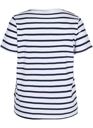 Stripete T-skjorte i bomull med V-hals, White Navy B Stripe, Packshot image number 1