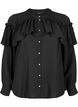Ruffle-skjortebluse med perleknapper, Black, Packshot image number 0