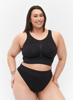 G-streng med glitter og normal høyde livet, Black w. Lurex, Model image number 0