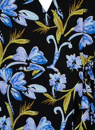 Mønstret omslagskjole med korte ermer, Black Blue Flower, Packshot image number 2