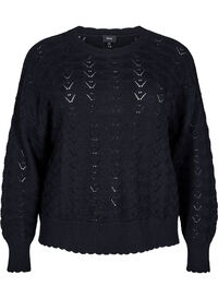 Langermet strikket bluse med et åpent mønster, Black Langermet strikket bluse med et åpent mønster