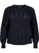 Langermet strikket bluse med et åpent mønster, Black, Packshot image number 0