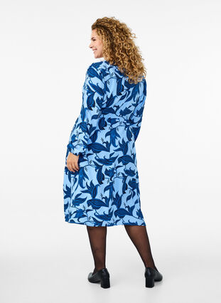 Zizzi Langermet kjole med paisleymønster og knytebelte, Blå, Model image number 1