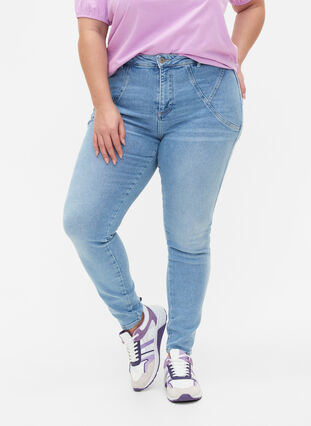 Amy jeans med høyt liv og super slim fit, Light blue, Model image number 3