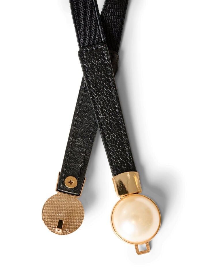 Elastisk midjebelte med perledetaljer, Svart, Packshot image number 1