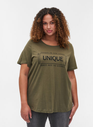 T-skjorte i bomull med trykk, Ivy Green/Unique, Model image number 0