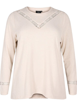 Zizzi Bluse med broderidetaljer og lange ermer, Beige, Packshot image number 0