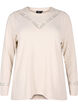 Bluse med broderidetaljer og lange ermer, Beige, Packshot image number 0