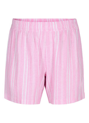 Stripete shorts i en blanding av lin og viskose, Rosebloom Wh.Stripe, Packshot image number 0