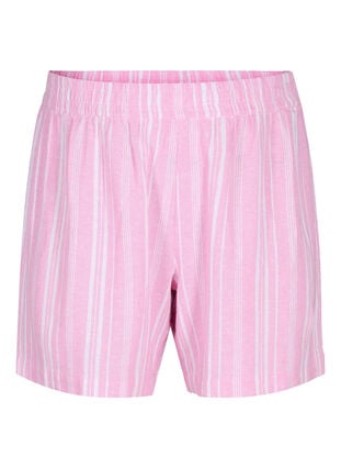 Stripete shorts i en blanding av lin og viskose, Rosebloom Wh.Stripe, Packshot image number 0