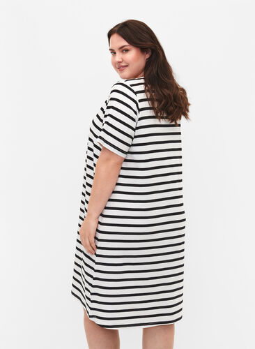 Stripete jerseykjole med korte ermer, Black Stripes, Model image number 1