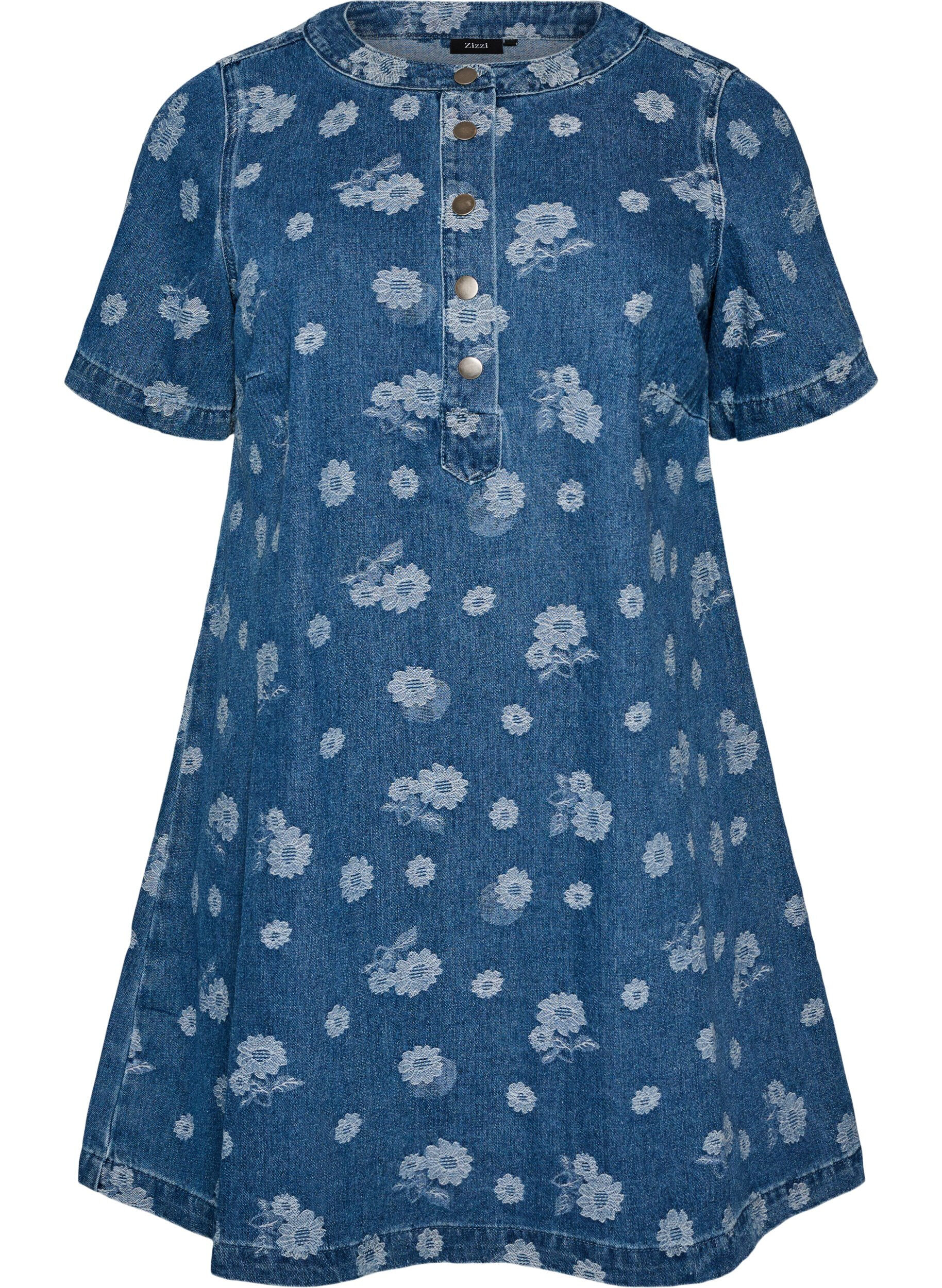A-linje denimkjole med blomstertrykk
