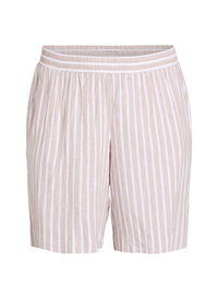 Stripete shorts i lin og viskose, Beige Stripete shorts i lin og viskose