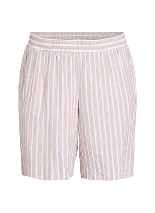 Zizzi Stripete shorts i lin og viskose, Beige, Packshot image number 0