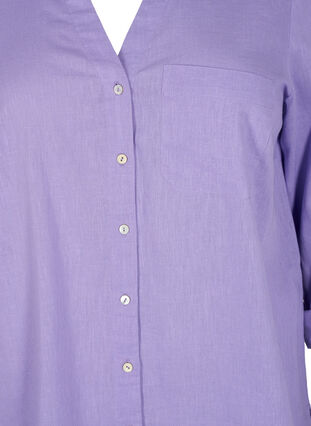 Skjortebluse med knappelukking i bomull-linblanding, Lavender, Packshot image number 2