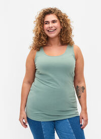 Ensfarget basistopp i bomull, Chinois Green, Model
