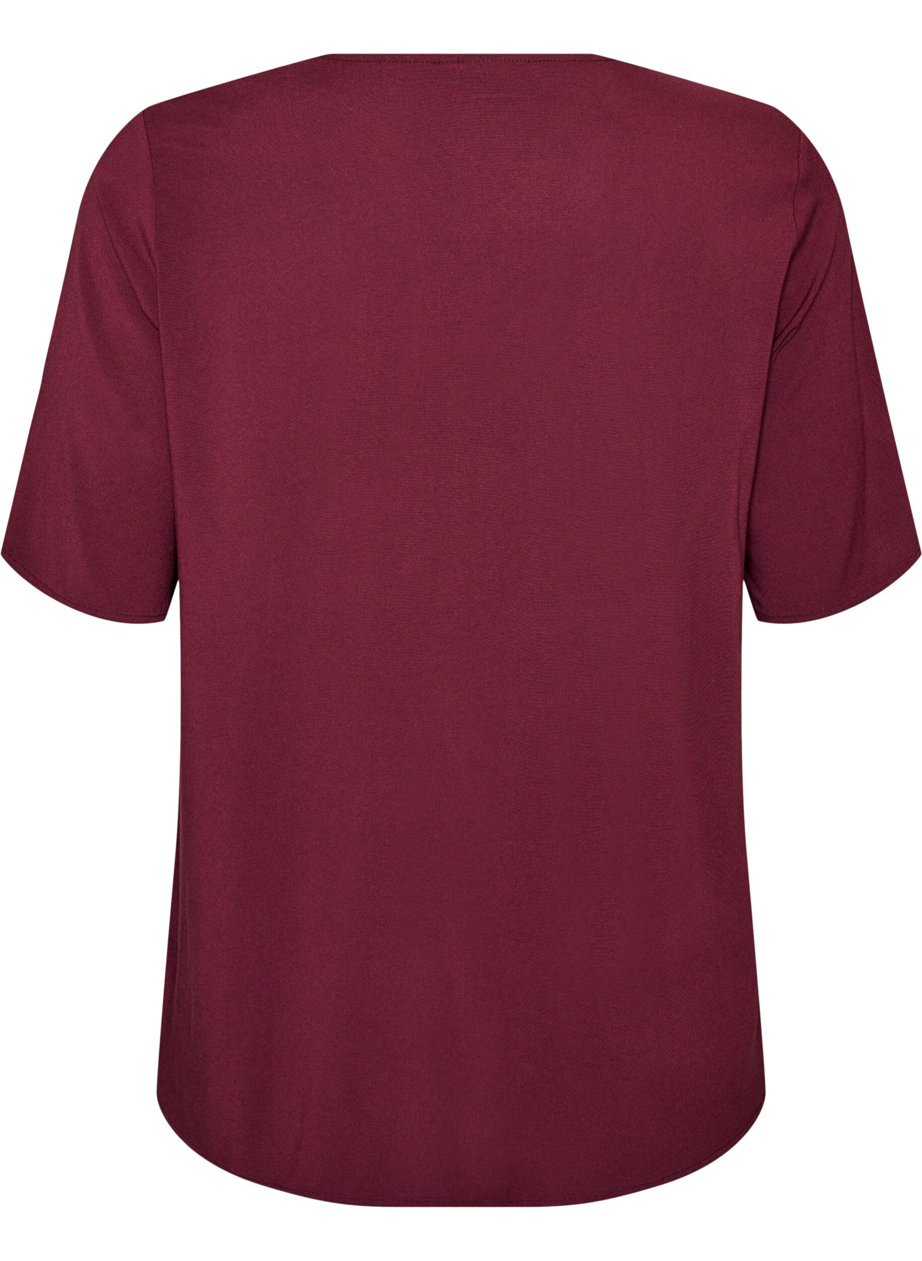 ZizziVevet bluse med korte ermer og rund hals, R&oslash;d, Packshot image number 1