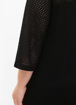 3/4 ermet kjole med strikket blondemønster, Black, Model image number 3