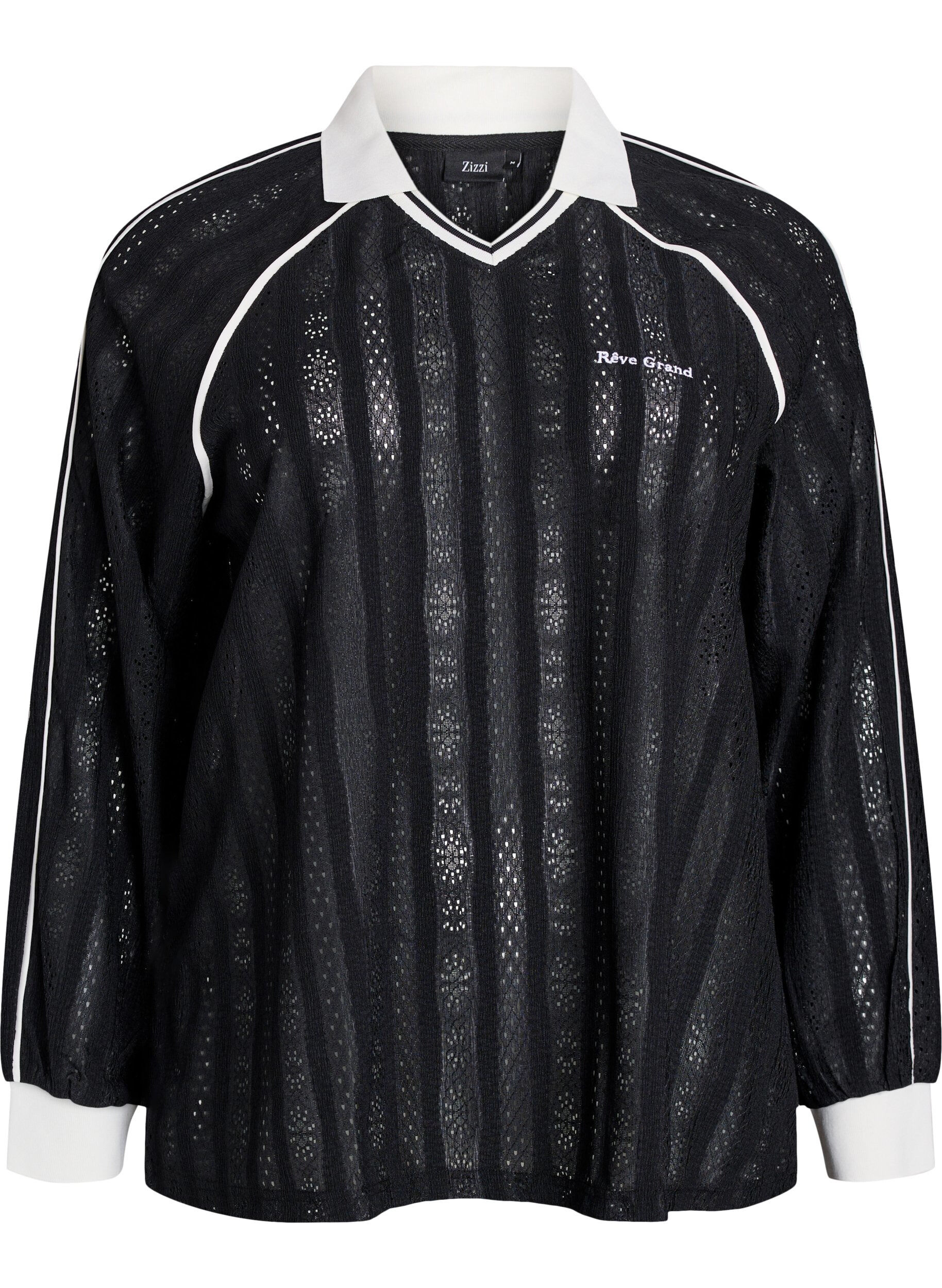 Strukturert jersey-bluse med kontrastdetaljer