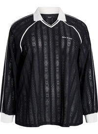 Strukturert jersey-bluse med kontrastdetaljer, Svart Strukturert jersey-bluse med kontrastdetaljer