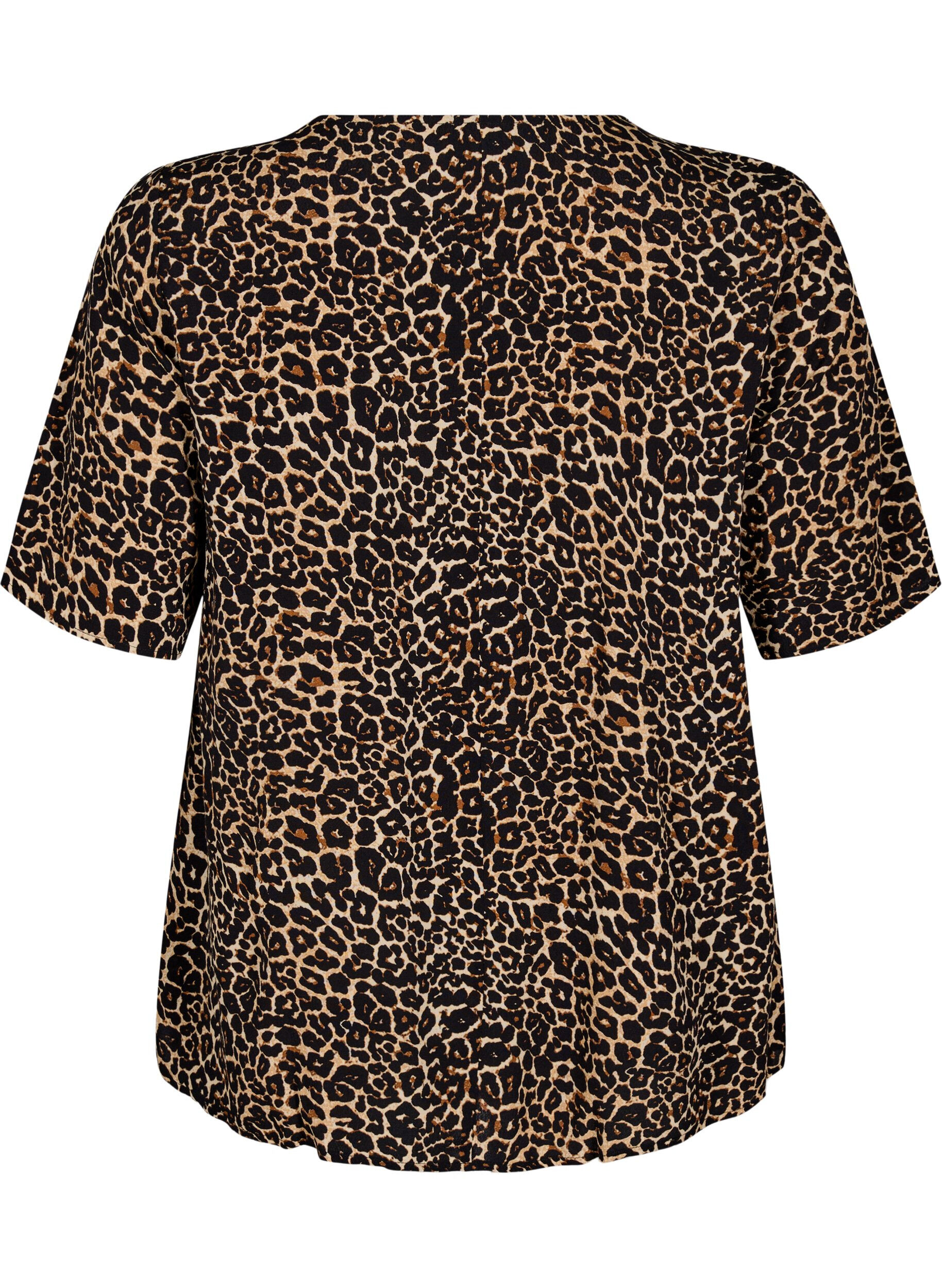 Zizzi Short sleeve Viscose Bluse med utskrift, Brun, Packshot image number 1