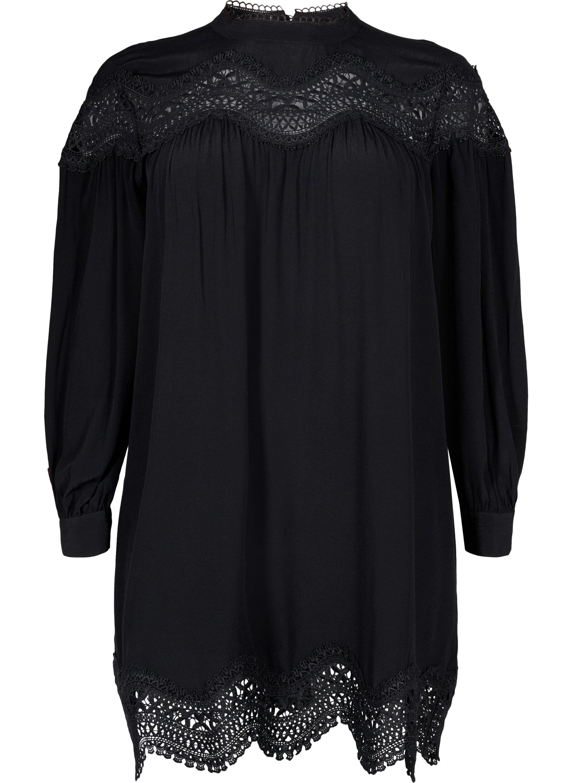 Zizzi Kjole i viskose med broderte detaljer, Black, Packshot image number 0