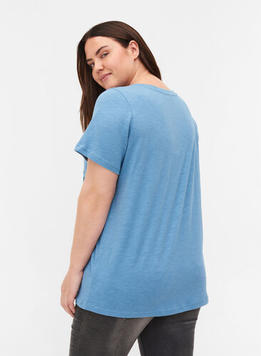 T-skjorte med trykk i organisk bomull, Blue Heaven Melange, Model image number 1