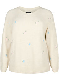 Strikket genser med broderte blomster, Birch Comb