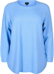 Langstrikket bluse med knappdetalj på siden, Della R. Blue Mel.