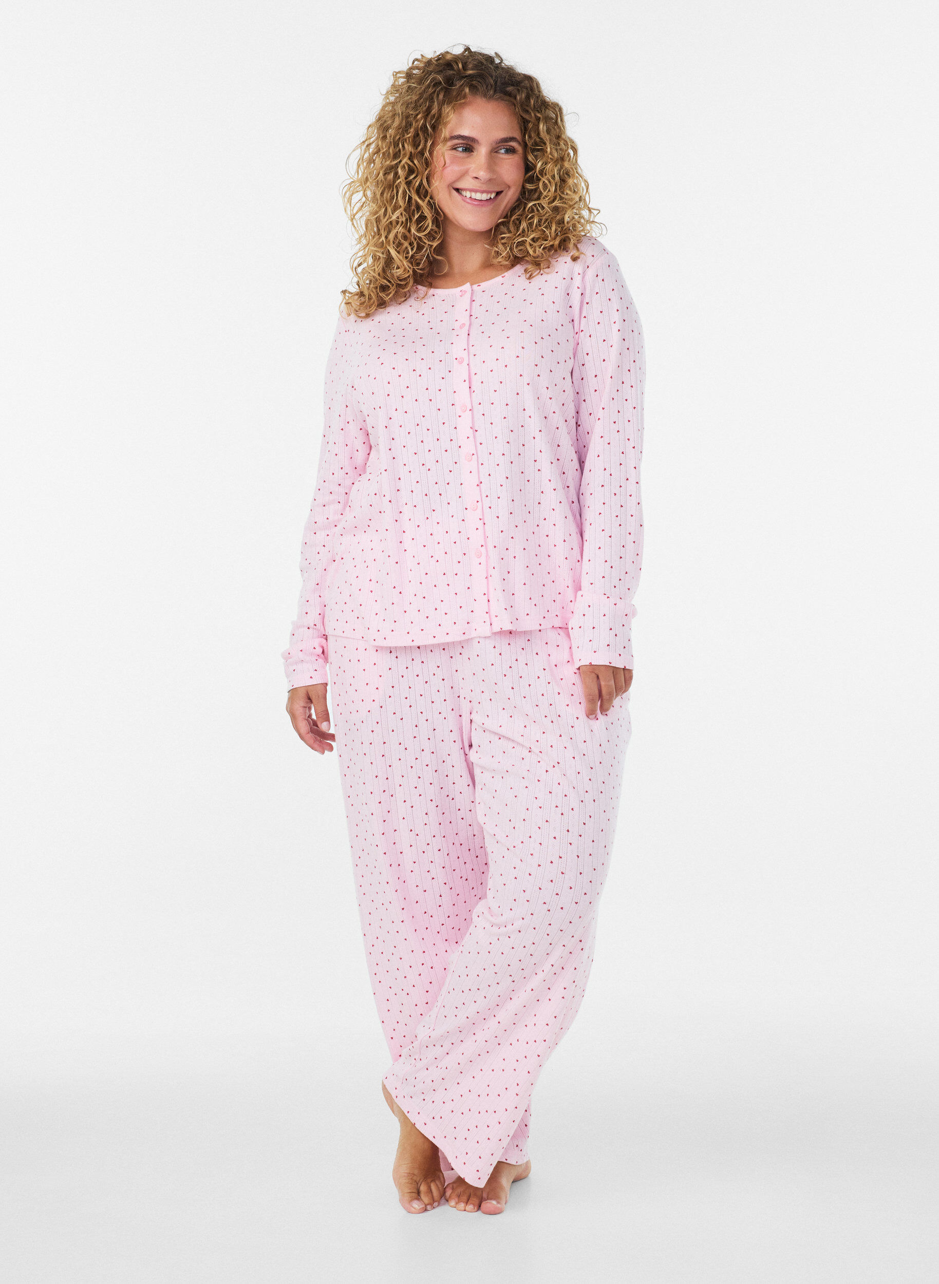 ZizziPyjamabukse i &oslash;kologisk bomull med hullbroderi, Rosa, Model image number 0