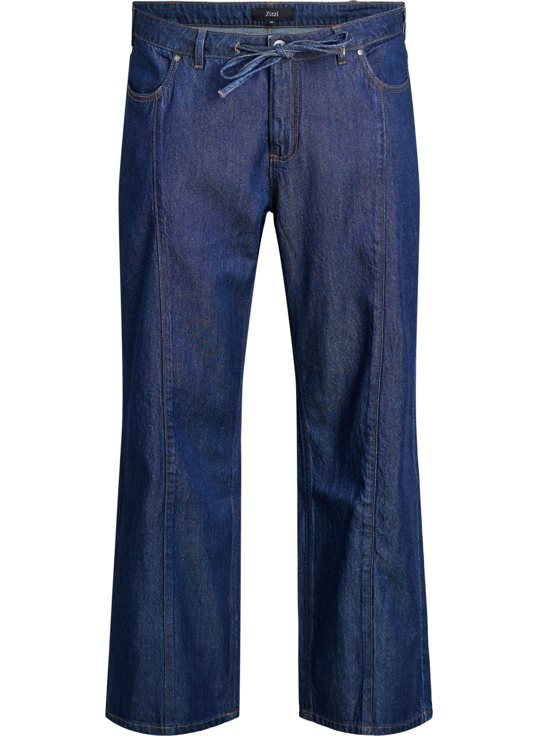 ZizziVide jeans med knytebelte og h&oslash;y midje, Bl&aring;, Packshot image number 0
