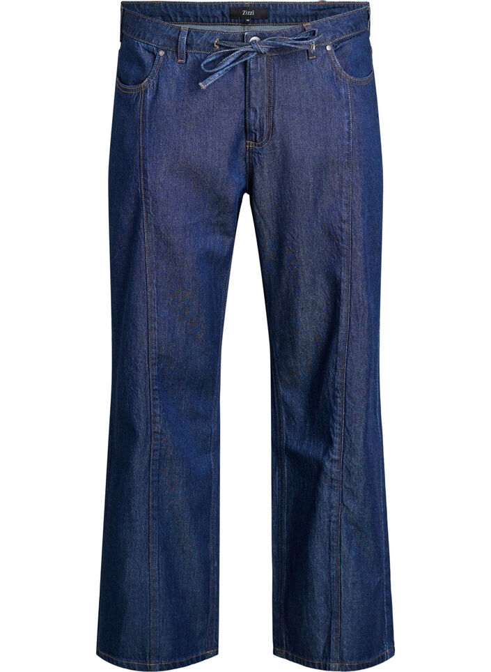 Vide jeans med knytebelte og h&oslash;y midje, Bl&aring;, Packshot image number 0