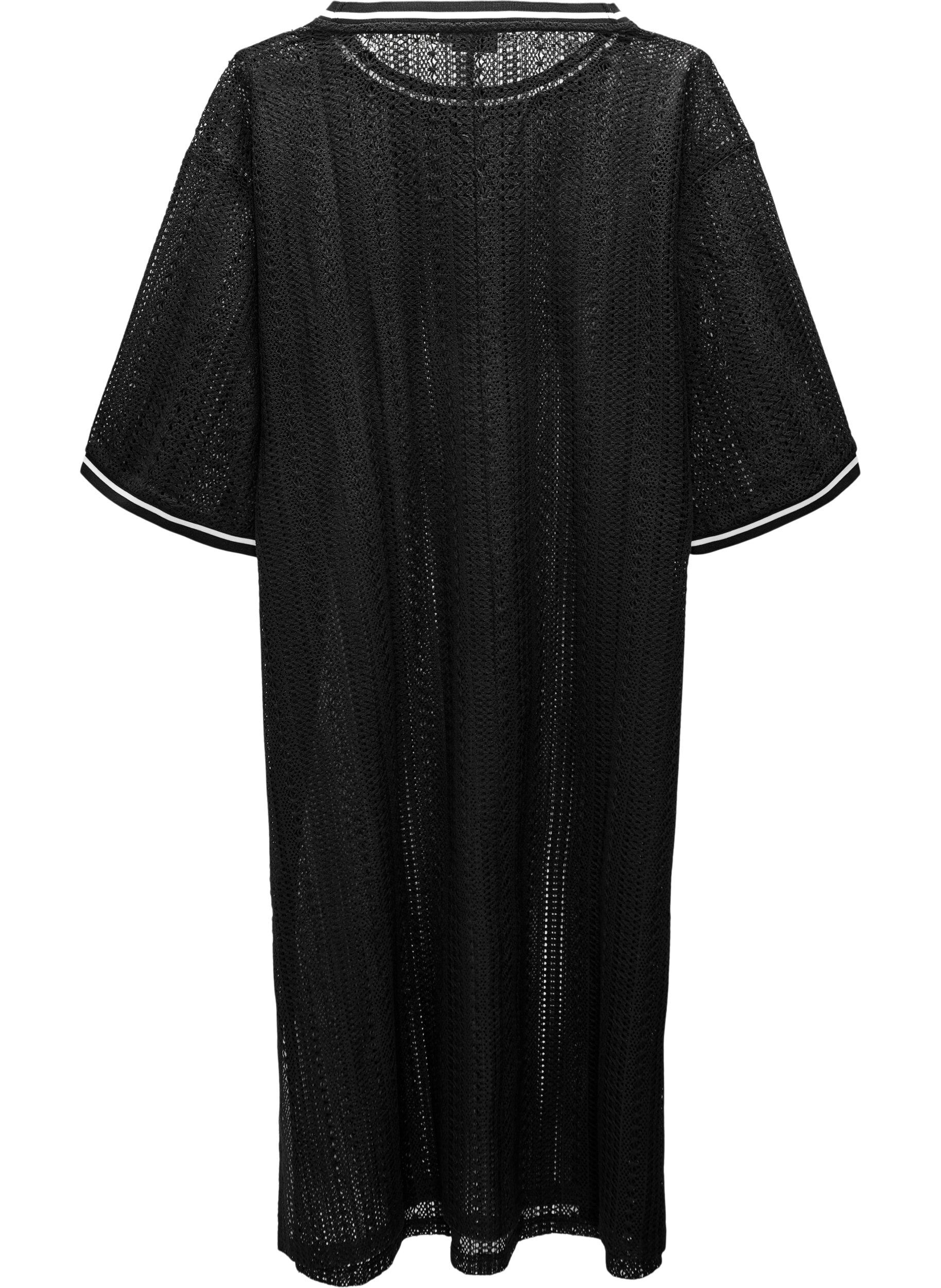 Zizzi Midikjole med hullm&oslash;nster og korte ermer, Svart, Packshot image number 1