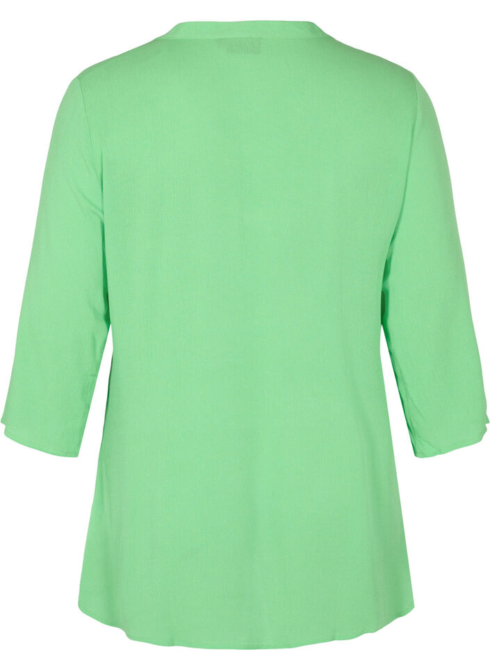 Bluse i viskose med 3/4 ermer og V-hals, Summer Green, Packshot image number 1