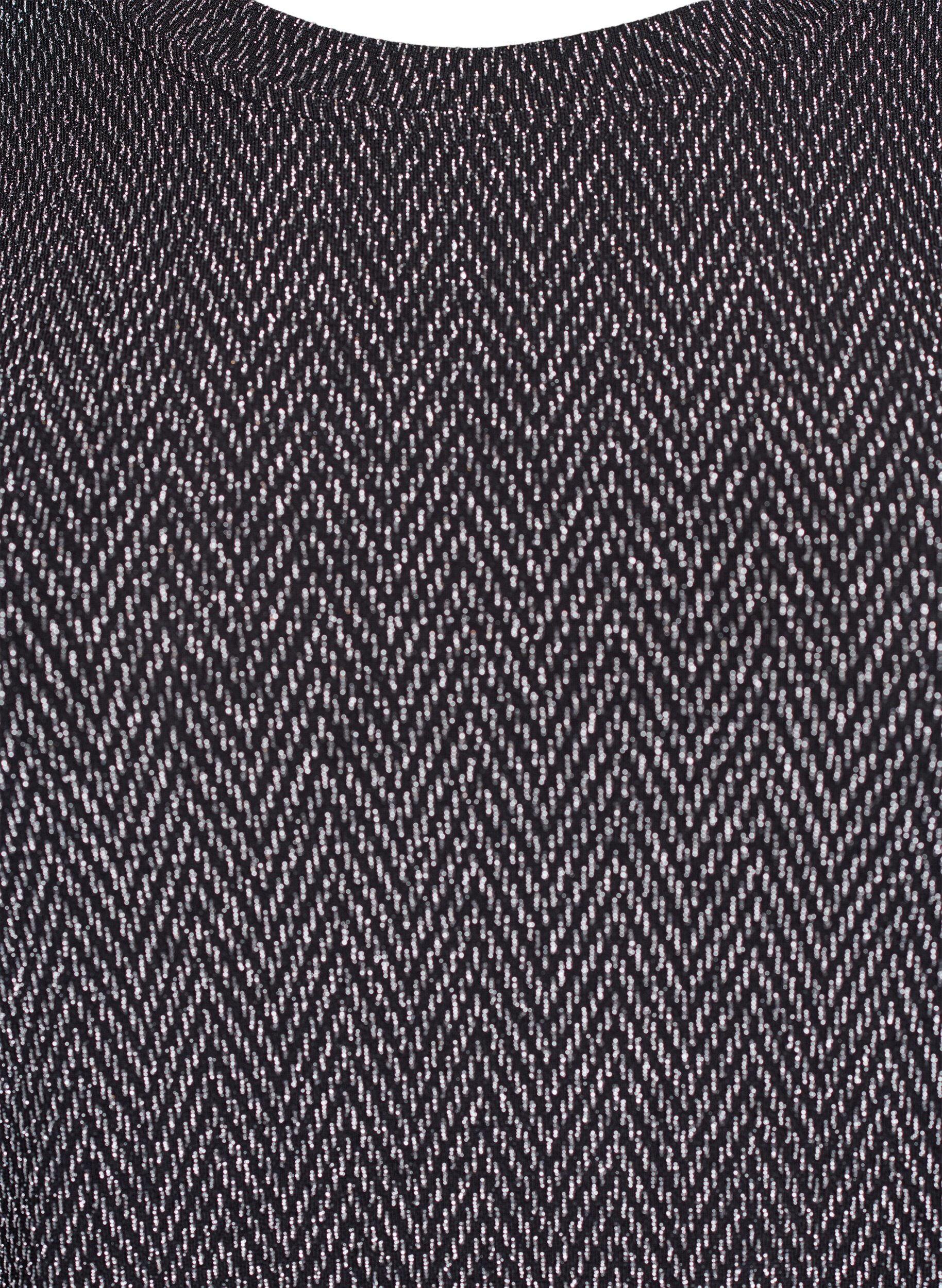 ZizziBluse med fiskebensm&oslash;nster og glittertr&aring;d, Svart, Packshot image number 2