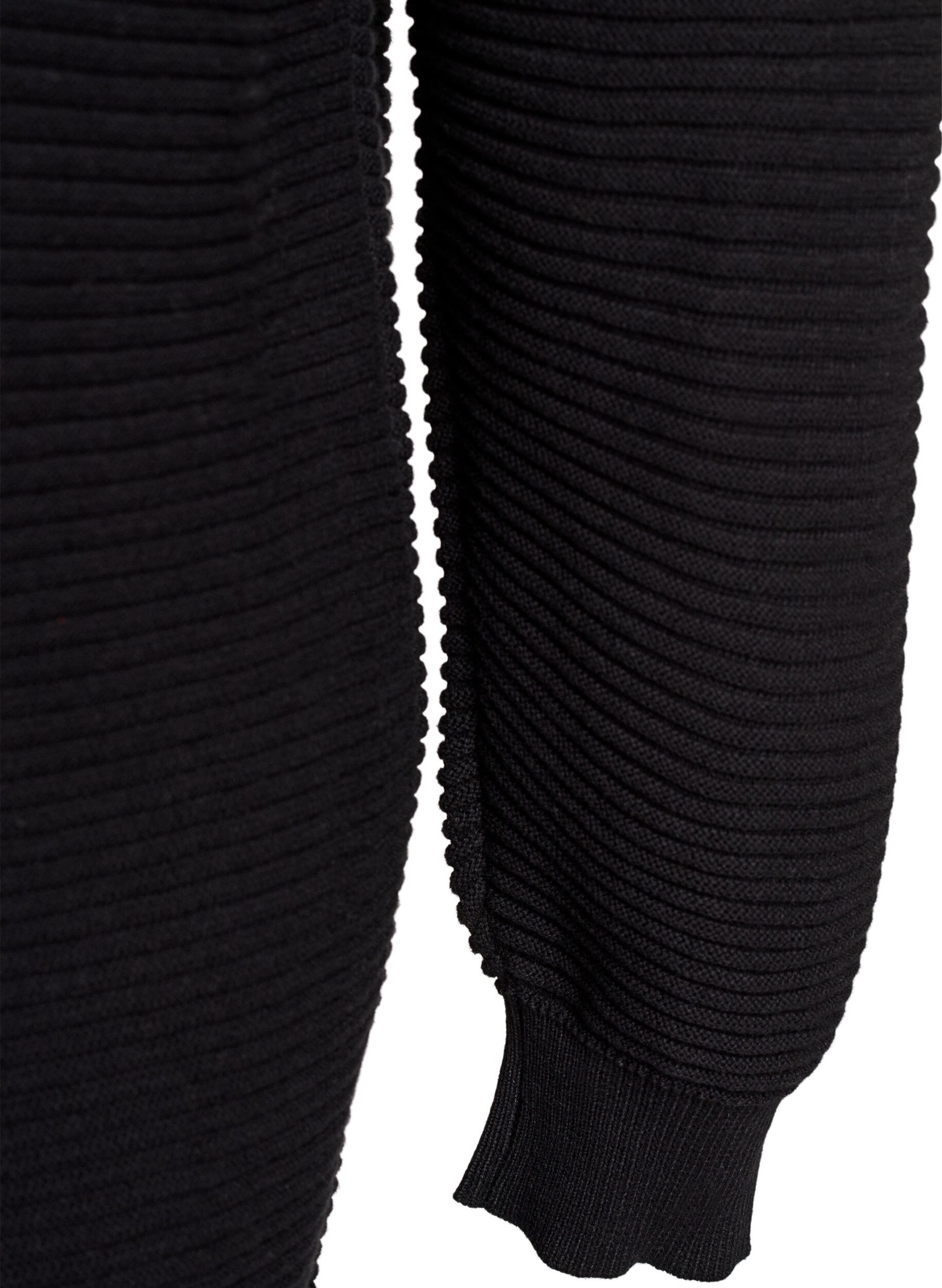 Zizzi Lang ribbestrikket bomullskardigan, Svart, Packshot image number 4