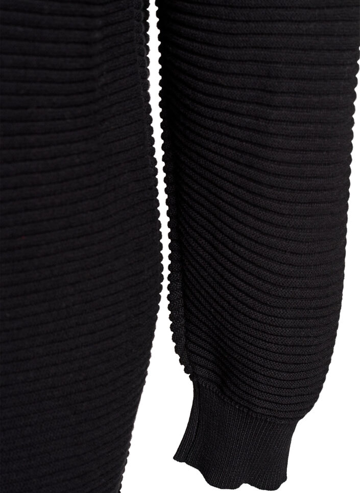 Lang ribbestrikket bomullskardigan, Svart, Packshot image number 4