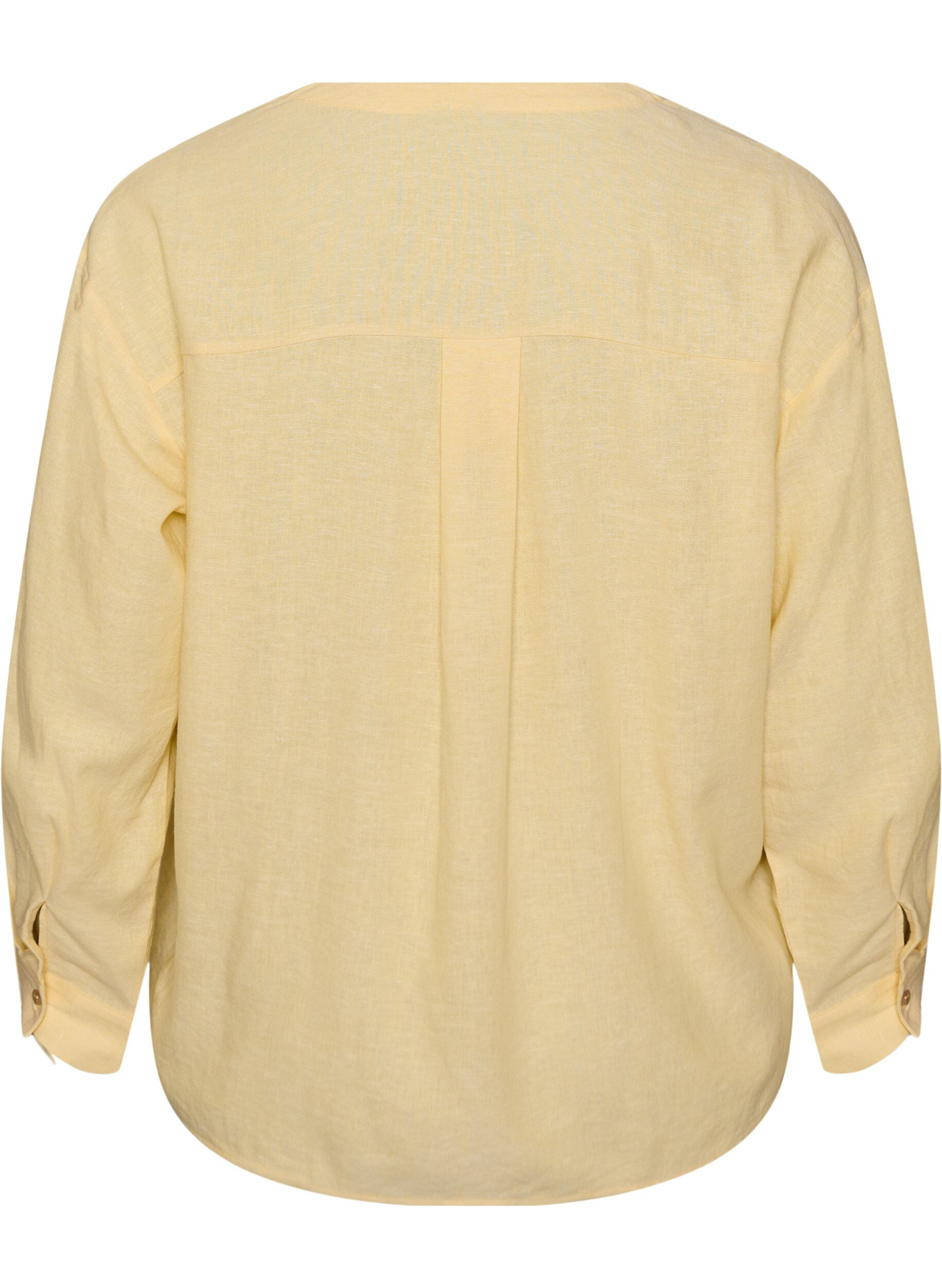 ZizziBluse i lin og viskose med V-hals, Gul, Packshot image number 1