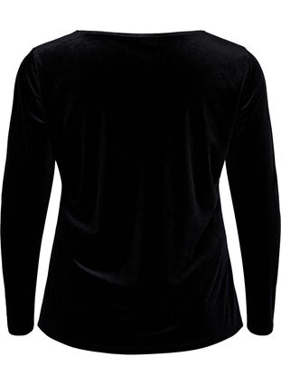 Bluse i velur med lange ermer, Black, Packshot image number 1